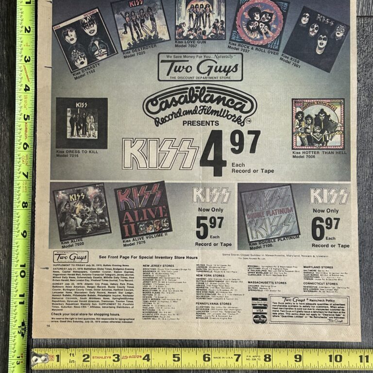 KISS Ad Advert Dynasty Casablanca Records Back Catalog Two Guys Department Store 1979 Vintage Kiss Aucoin