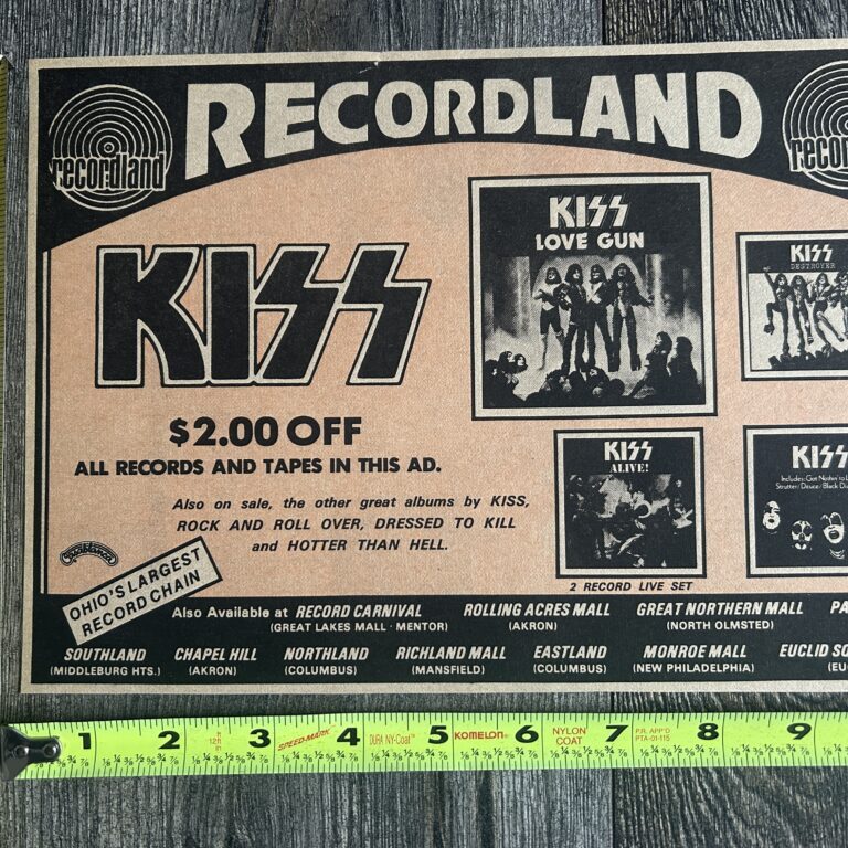 KISS Ad Advert Love Gun Vinyl LP Record Album Recordland Record Store Ohio Vintage Kiss Aucoin