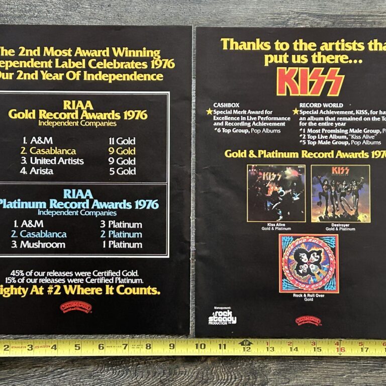 KISS Ad Advert Alive Destroyer Rock And Roll Over RIAA Award Vintage Kiss Aucoin