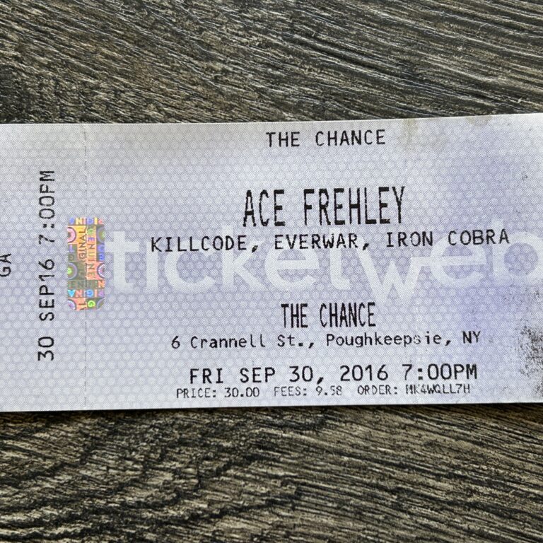 Kiss ACE FREHLEY Concert Ticket Stub The Chance Poughkeepsie NY 2016 Tour