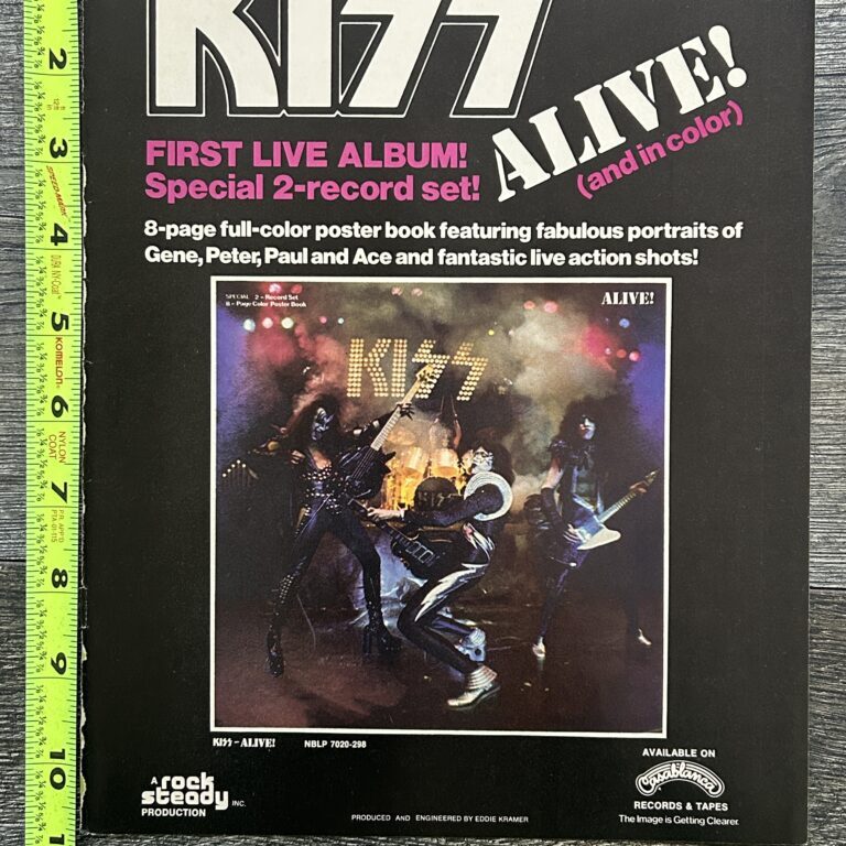 KISS Ad Advert Alive Album Vinyl Record 2 LP Set 1975 Vintage Kiss Aucoin 8x11 B