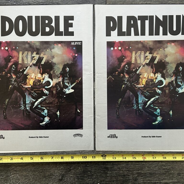 KISS Ad Advert ALIVE ALBUM Double Platinum 2pg Spread Vintage Kiss Aucoin 14x22