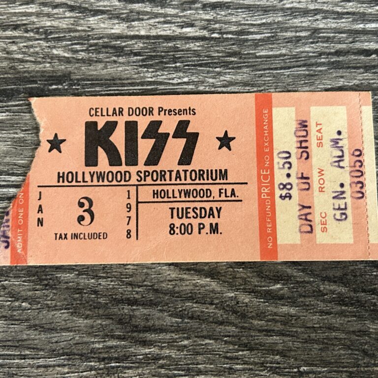 KISS TICKET STUB Hollywood FL Jan3 1978 Alive 2 Concert Tour Vintage Kiss Aucoin