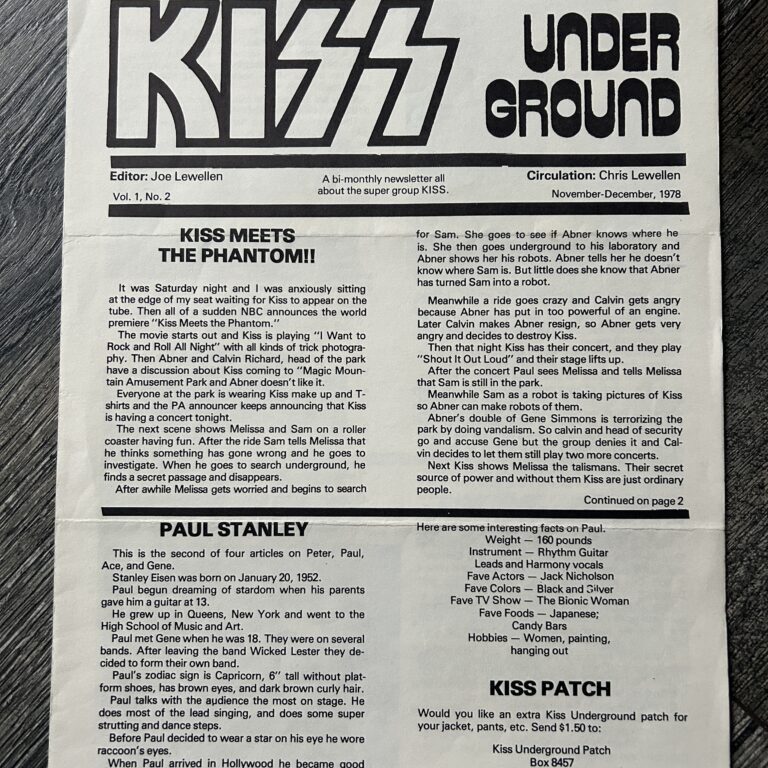 KISS Fanzine Newsletter Magazine Kiss Underground #2 1978 Vintage Kiss Aucoin