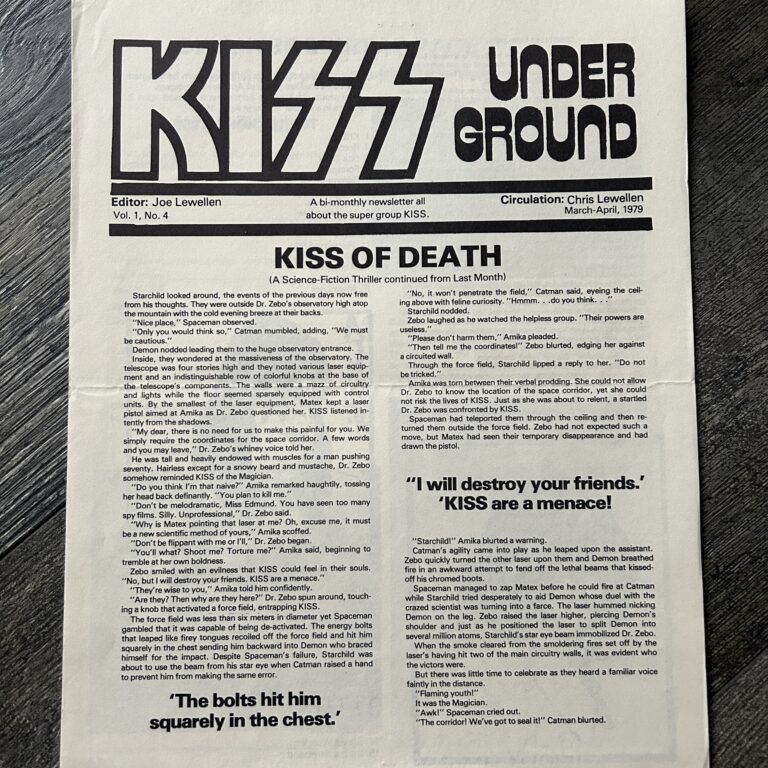 KISS Fanzine Newsletter Magazine Kiss Underground #4 1979 Vintage Kiss Aucoin