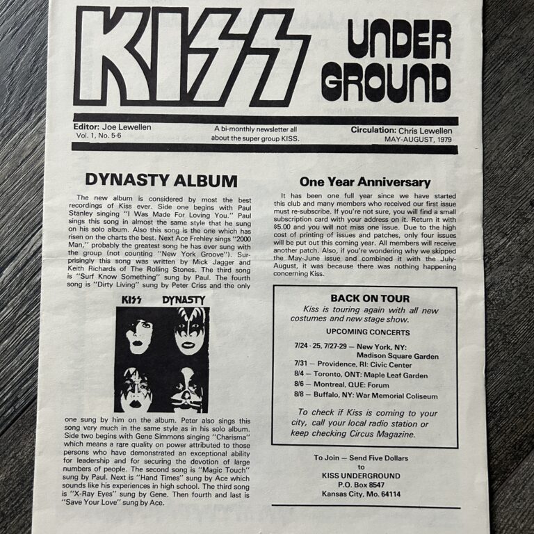 KISS Fanzine Newsletter Magazine Kiss Underground #5-6 1979 Vintage Kiss Aucoin