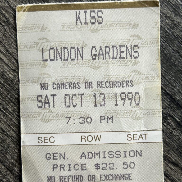 KISS Ticket Stub London Canada 1990 Hot In The Shade Concert Tour Vintage Kiss