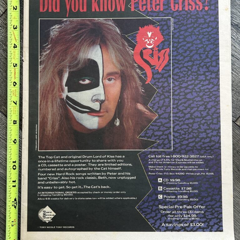 KISS Ad Advert PETER CRISS Cat Solo Album CD 1994 11x14 Vintage Kiss Catman