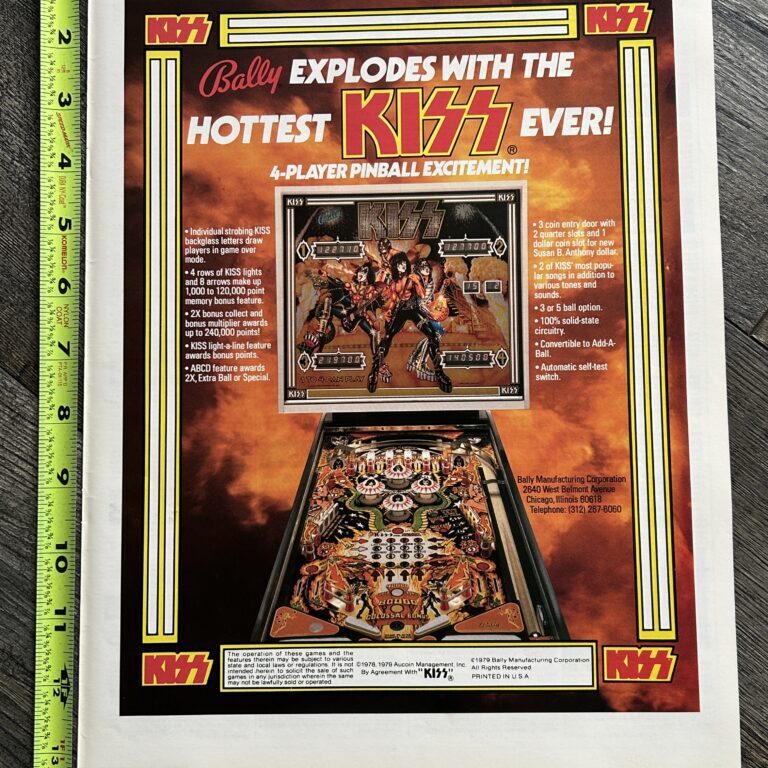 KISS Ad Advert Bally Kiss Pinball Machine 1979 Vintage Kiss Aucoin 10x13.5