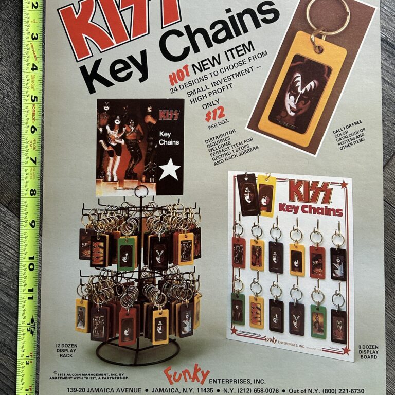 KISS Ad Advert Funky Keychains Full Display 1978 Vintage Kiss Aucoin 10x14