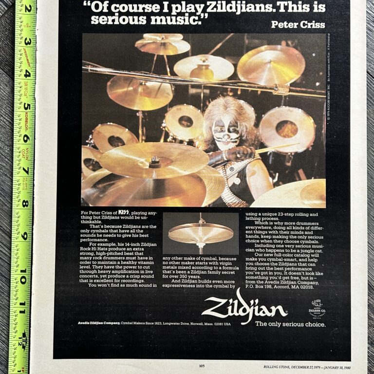 KISS Ad Advert Peter Criss Zildjian Cymbals 1979 Vintage Kiss Aucoin 10x13