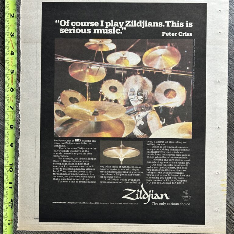 KISS Ad Advert Peter Criss Zildjian Cymbals 1980 Vintage Kiss Aucoin 11x13