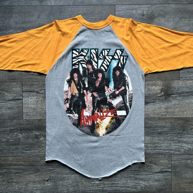 KISS Vintage Concert T-Shirt Animalize Tour Raglan Jersey Orange Gray UNWORN