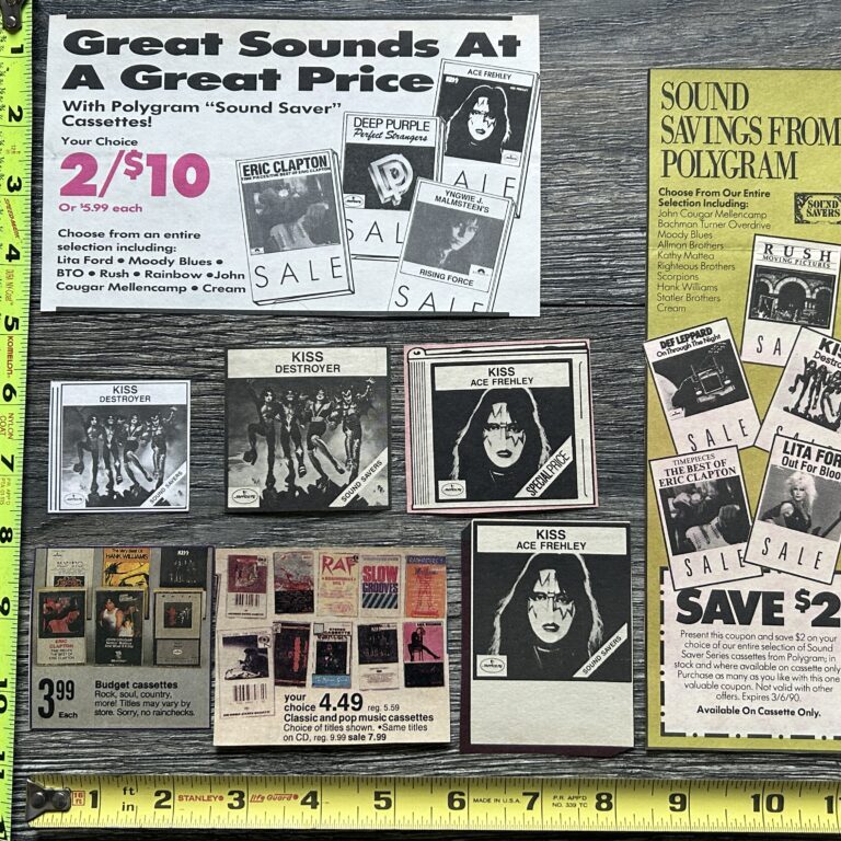 KISS Ad Advert Cassette 8pc Lot Ace Frehley 1978 Solo Album Vintage Kiss Aucoin