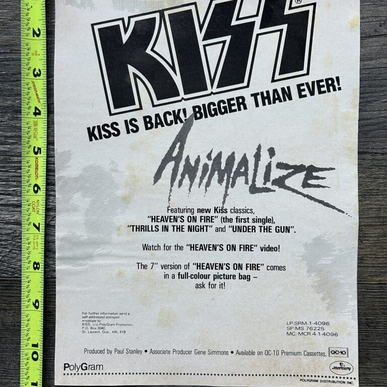 KISS Ad Advert Animalize Canada Vinyl Tape Heaven's On Fire Vintage Kiss Carr