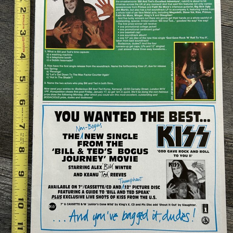 KISS Ad Advert God Gave Rock n Roll To You Bill & Ted Soundtrack UK Vintage Kiss