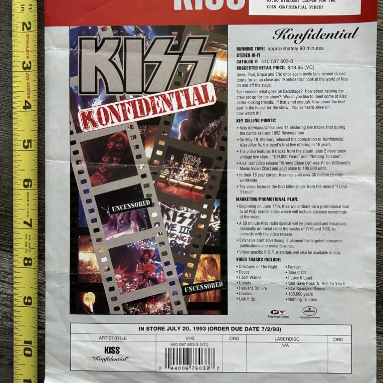 KISS Ad Advert Sales Sheet Kiss Konfidential VHS Home Video Concert Vintage Kiss