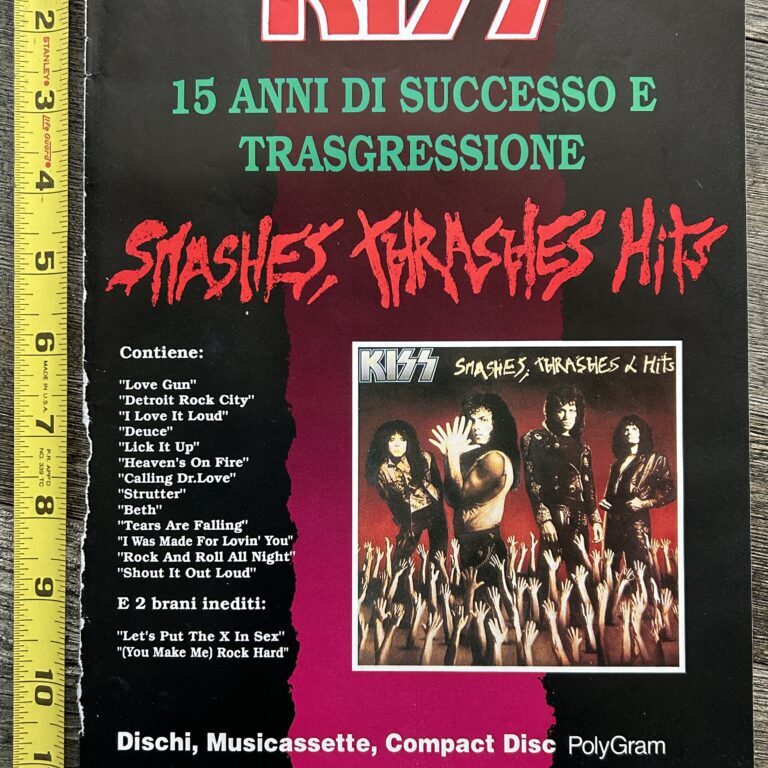 KISS Ad Advert Smashes Thrashes & Hits Italy Vintage Kiss 1988 Carr Kulick