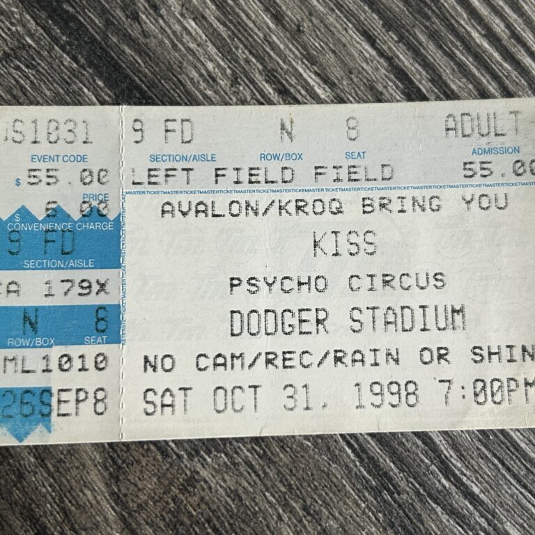 KISS Ticket Stub Psycho Circus Tour Oct 31 1998 Dodger Stadium Vintage Kiss