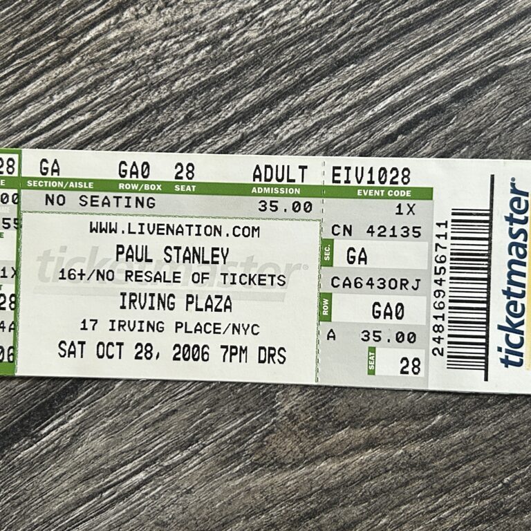 KISS Full Ticket Stub PAUL STANLEY Live To Win Concert Tour Oct 28 2006 Irving Plaza NYC Vintage Kiss