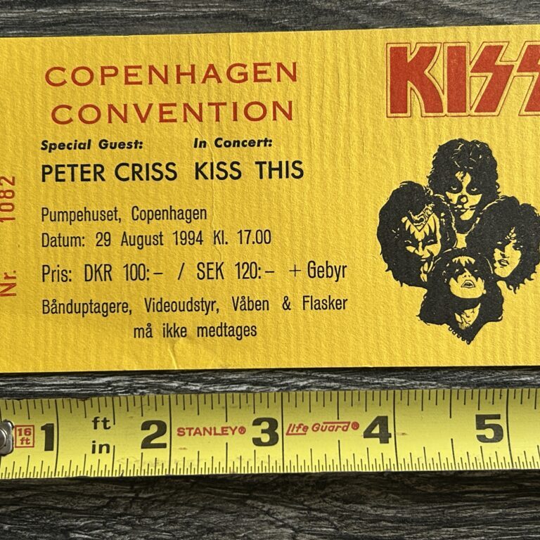 KISS Full Ticket Stub Copenhagen Convention PETER CRISS Aug 29 1994 Vintage Kiss