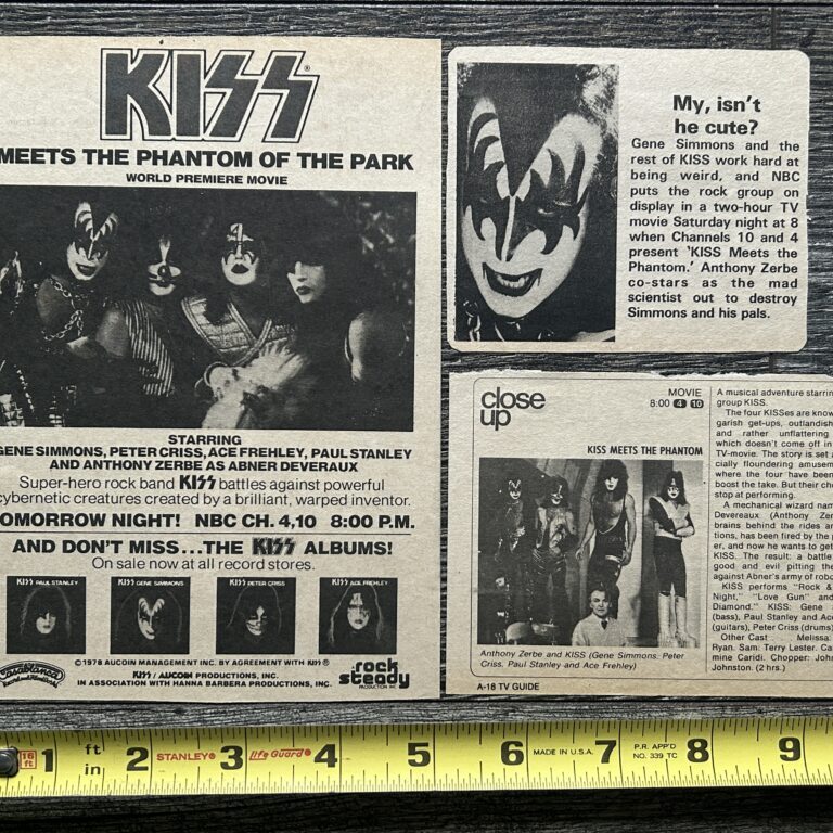 KISS Meets The Phantom Ad Advert 1978 NBC TV Movie 3pc Lot Vintage Kiss Aucoin