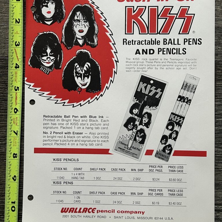 KISS Ad Advert Sales Sheet Wallace Pens & Pencil Set 1978 Vintage Kiss Aucoin