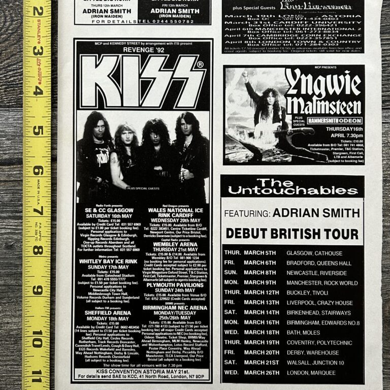 KISS Ad Advert Revenge Concert Tour 1992 UK Dates + Kiss Convention Vintage Kiss