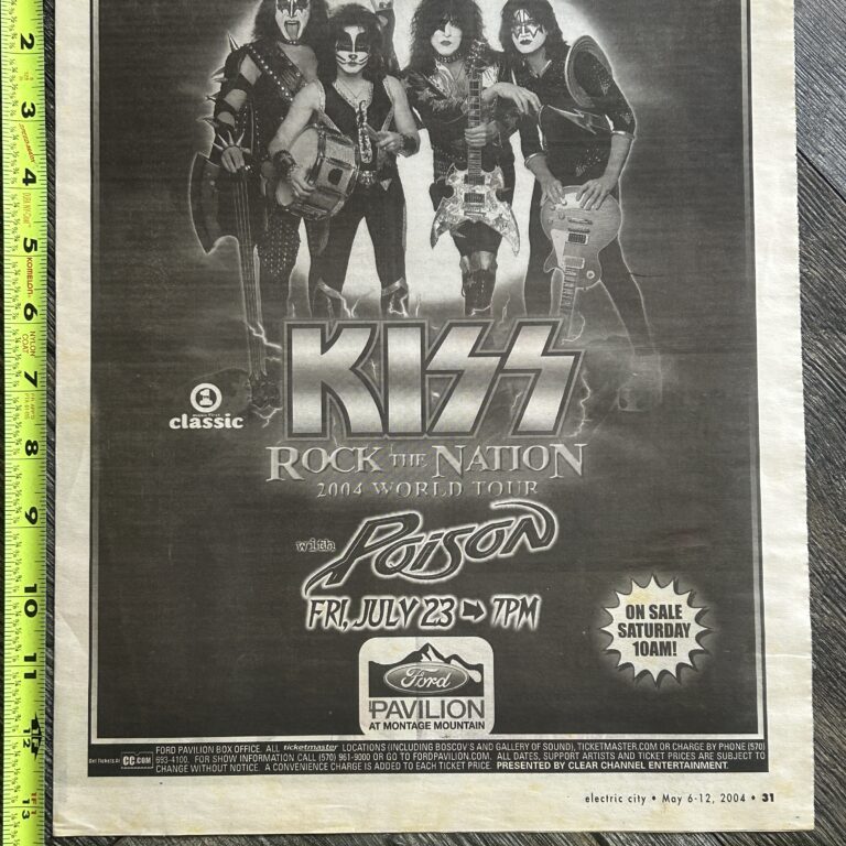 KISS Concert Ad Rock The Nation Tour 2004 Montage Mountain PA Vintage Kiss 13.5"