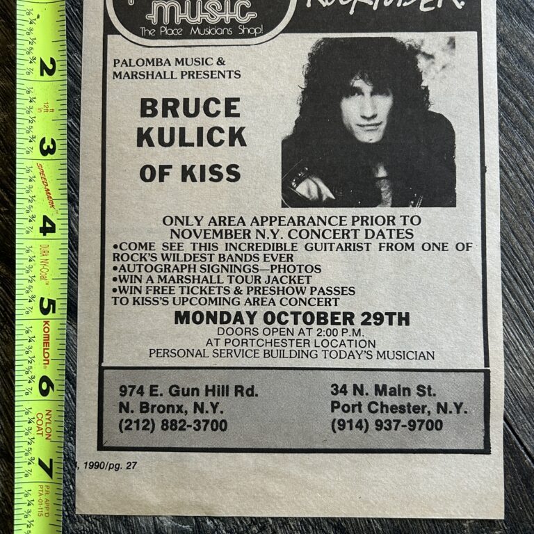 KISS Concert Ad Advert BRUCE KULICK Palomba Music NY Oct 29 1990 Vintage Kiss