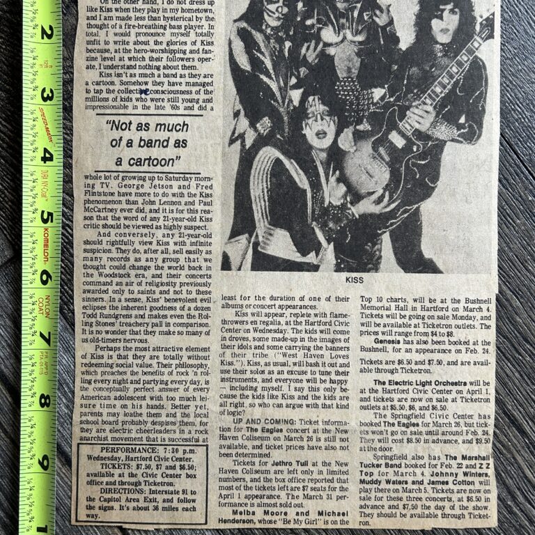 KISS Concert Clipping Rock And Roll Over Tour Hartford CT Vintage Kiss Aucoin