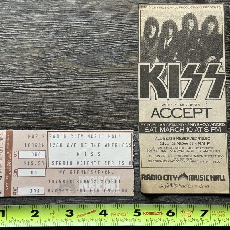 KISS Ticket Stub Concert Ad Lick It Up Tour Radio City NYC 1984 Lot Vintage Kiss