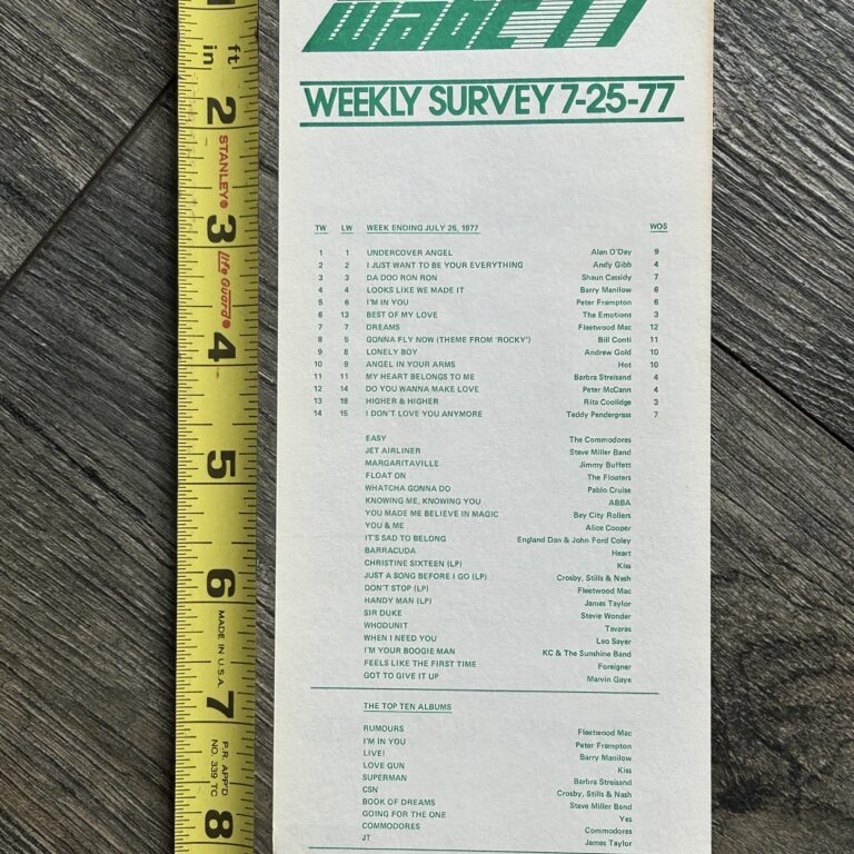 KISS Radio Survey Love Gun Album July 25 1977 Vintage Kiss Aucoin Memorabilia