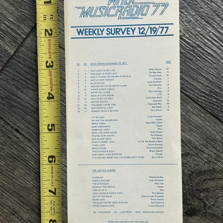 KISS Radio Survey Alive 2 Album Dec 19 1977 Vintage Kiss Aucoin Memorabilia