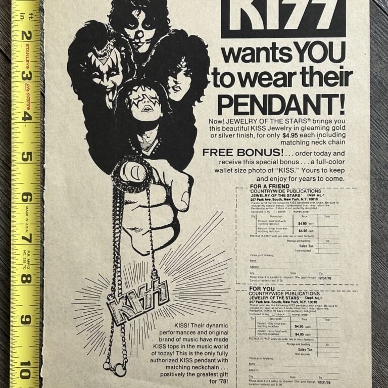 KISS Ad Advert Kiss Logo Necklace Pendant Jewelry 1978 Vintage Kiss Aucoin D