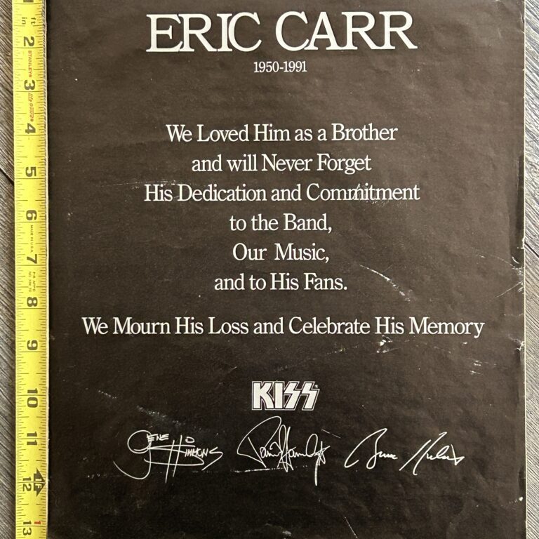 KISS Ad ERIC CARR Tribute Celebrate His Memory Gene Paul Bruce 1991 Vintage Kiss