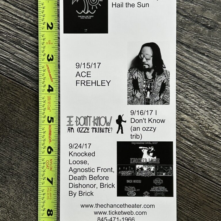KISS Handbill Concert Ad Flyer ACE FREHLEY The Chance Theater 2017 Vintage Kiss