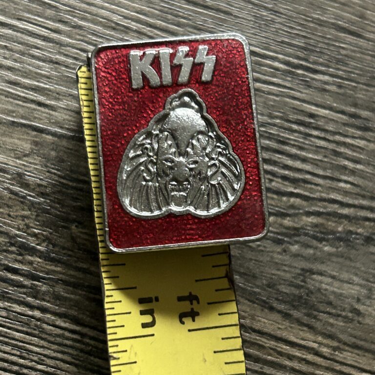 KISS Pin Badge Gene Simmons Silver Head Red 1" Vintage Kiss Memorabilia Aucoin