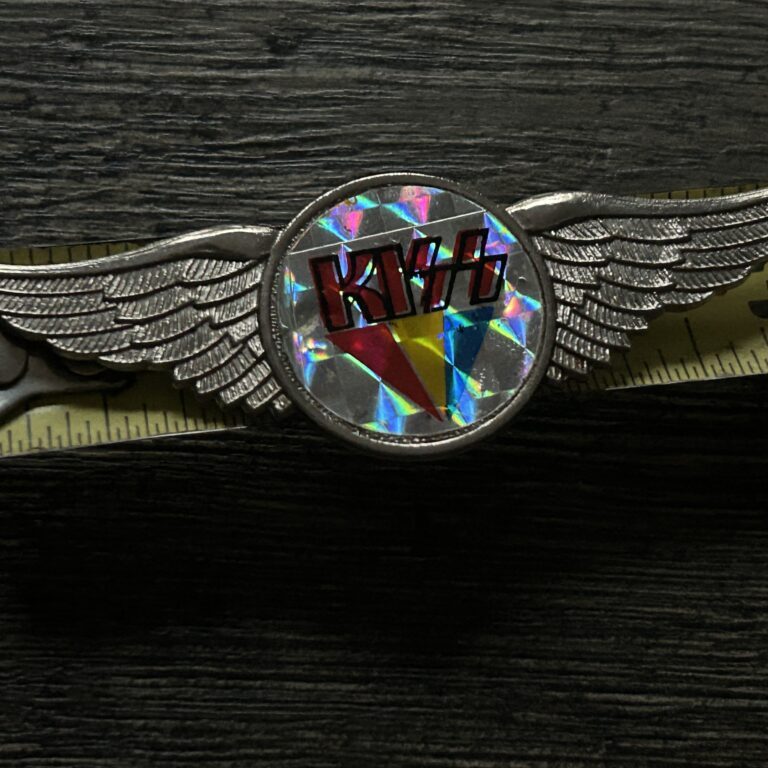 KISS Pin Badge Wings Red Logo Prism Back 3" Vintage Kiss Memorabilia Aucoin