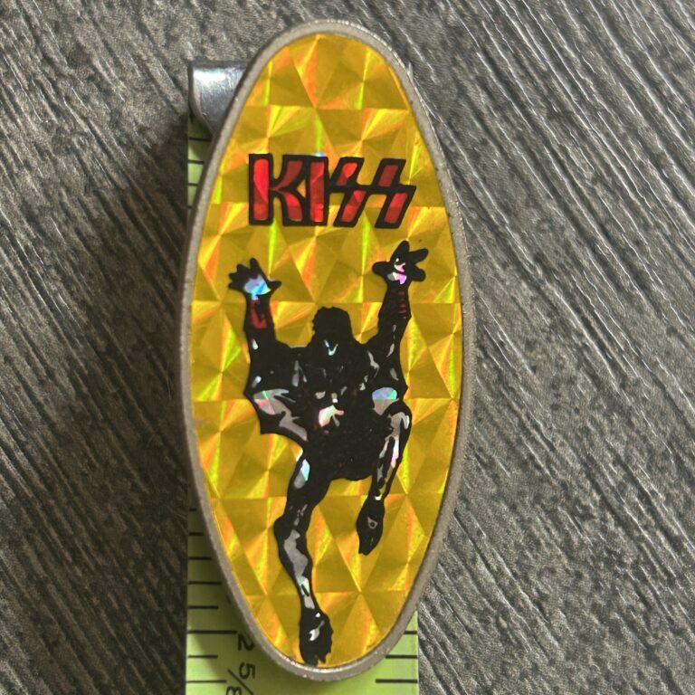 KISS Pin Badge Gene Simmons Yellow Prism UK 1.75 Vintage Kiss Memorabilia Aucoin