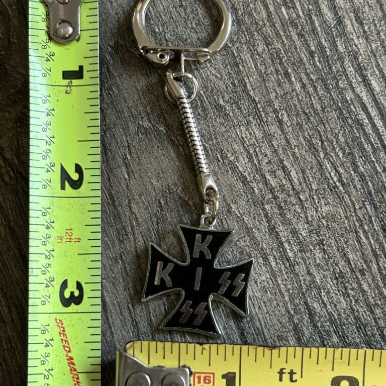 KISS Keychain Iron Cross Badge Silver Black 1" Vintage Kiss Memorabilia Aucoin