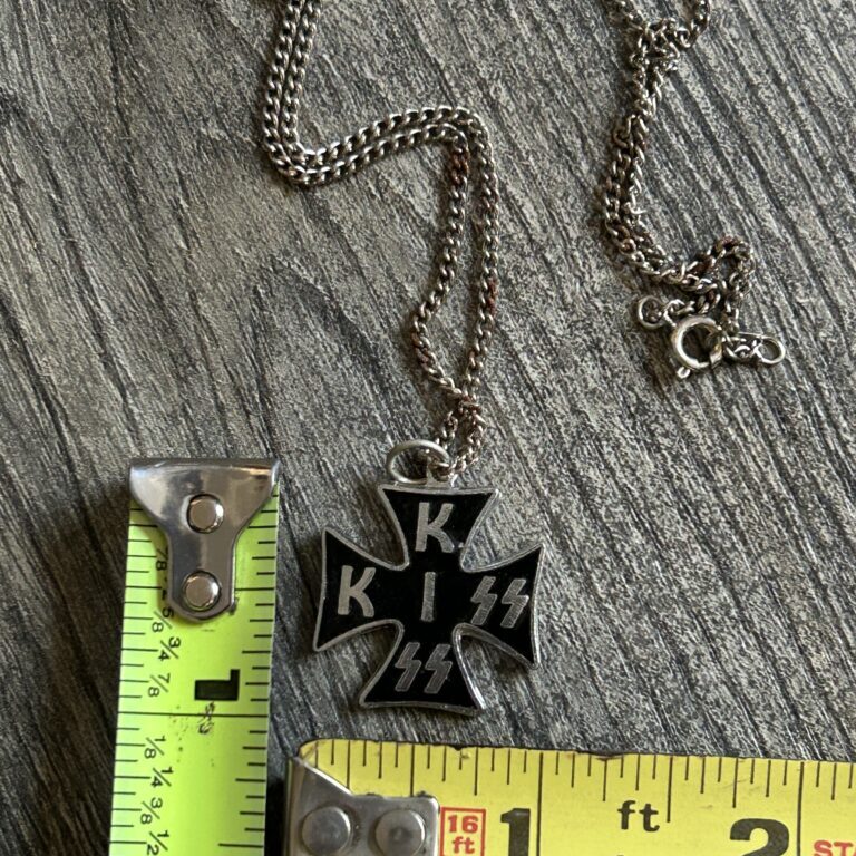 KISS Necklace Iron Cross Logo Silver Black 1" Vintage Kiss Memorabilia Aucoin