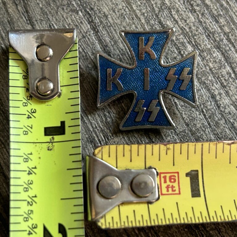KISS Pin Badge Iron Cross Logo Silver Blue 1" Vintage Kiss Memorabilia Aucoin