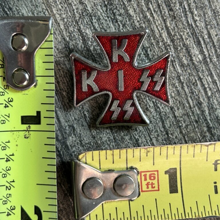 KISS Pin Badge Iron Cross Logo Silver Red 1" Vintage Kiss Memorabilia Aucoin