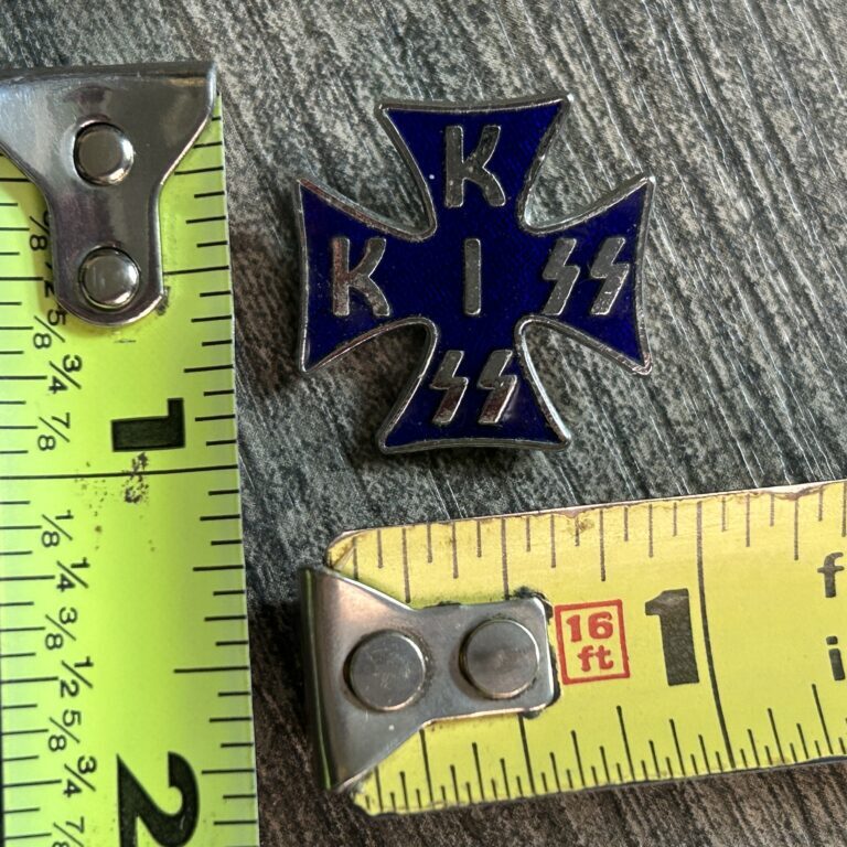 KISS Pin Badge Iron Cross Logo Silver Blue 1" Vintage Kiss Memorabilia Aucoin