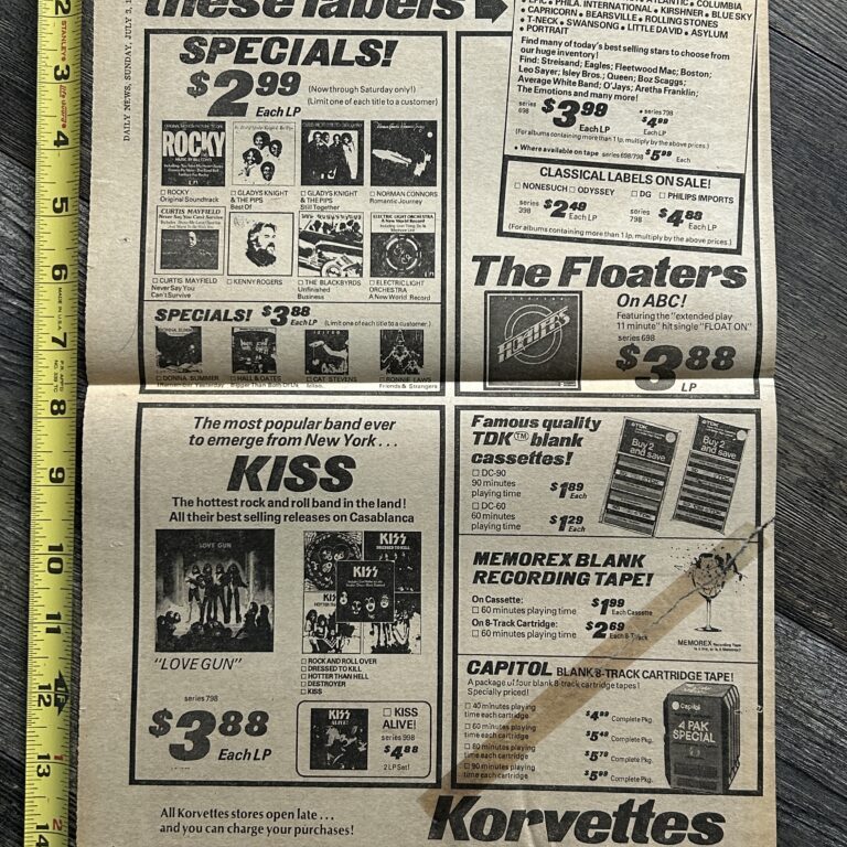 KISS Ad Love Gun Vinyl & More Korvettes Record Store NY 1977 Vintage Kiss Aucoin