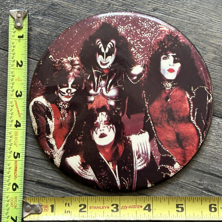 KISS Hotline Button Pin JUMBO 6" Reverse 1976 Vintage Kiss Memorabilia Aucoin