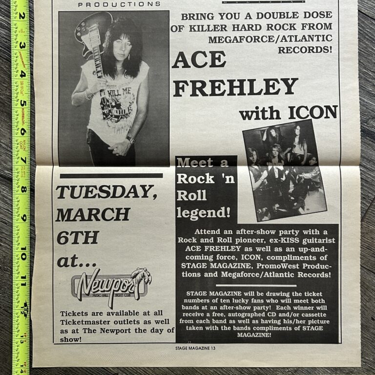 KISS Concert Ad ACE FREHLEY Trouble Walkin Tour Newport Night Club Vintage Kiss