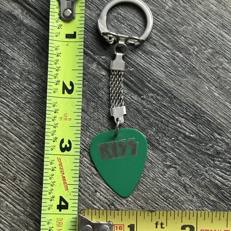KISS Guitar Pick Keychain Green Silver Logo Vintage Kiss Memorabilia 1980's
