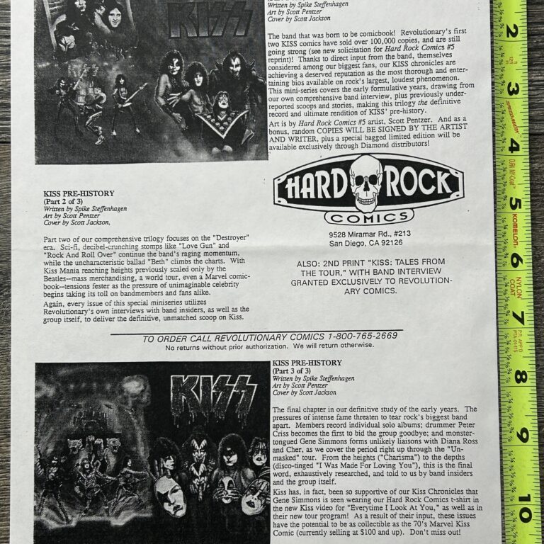 KISS Comic Ad Flyer Kiss Pre-History #1 2 3 Hard Rock Comics 1993 Vintage Kiss